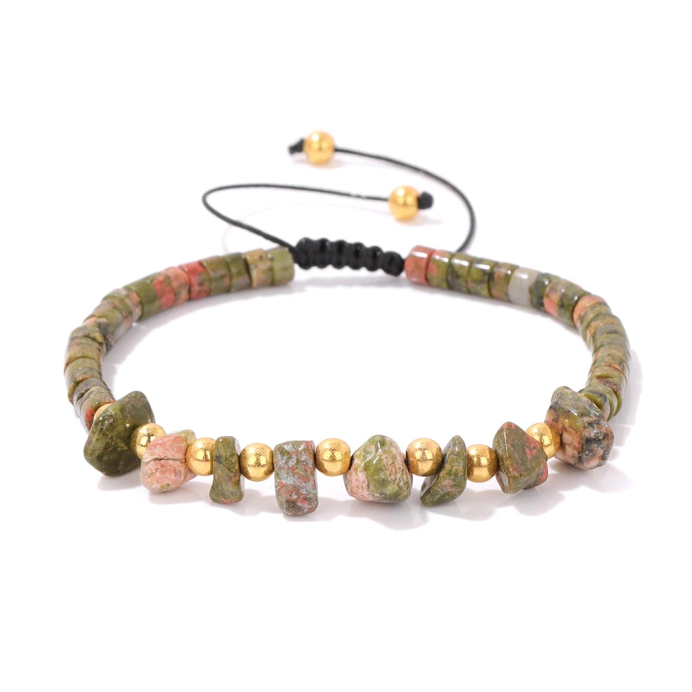 Irregular Natural Gem Crystal Stone Beads Bracelet Braided Obsidian Aventurine Amethysts Aquamarin Opal Chip Bracelets For Women