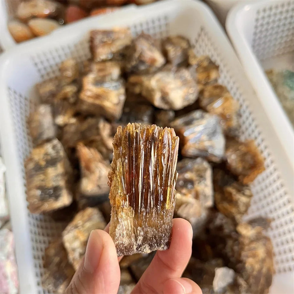 high quality Natural yellow amber calcite raw stone crystals cluster gem collection of rough rock mineral specimens healing gift