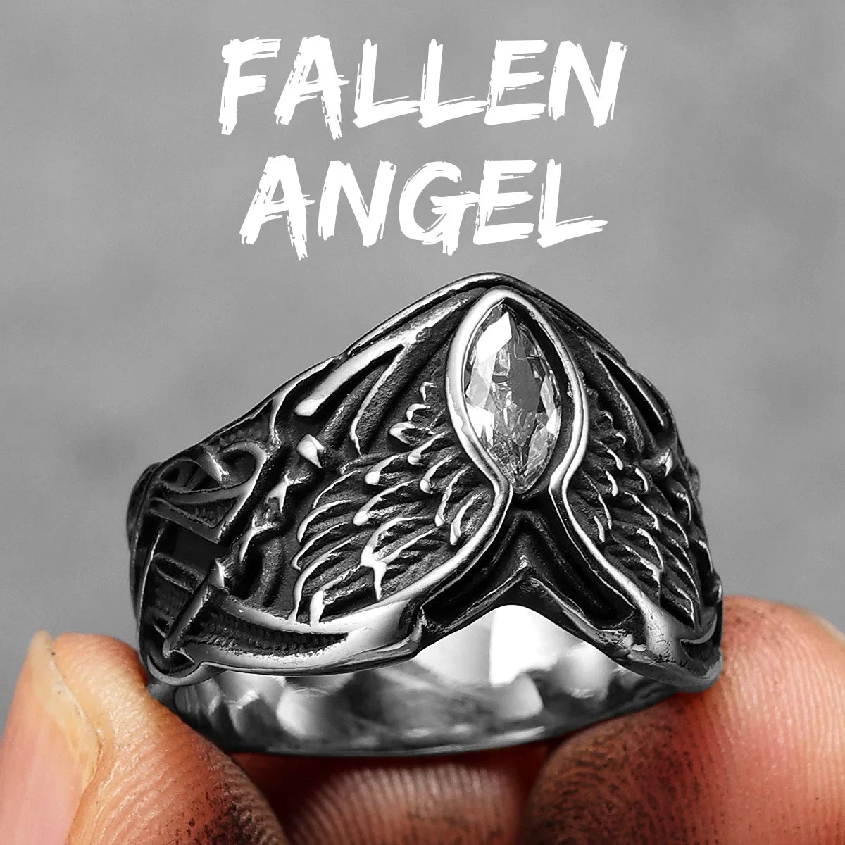 Fallen Angel Wings Gems Stone Men Rings Stainless Steel Retro Punk Rock Gothic Women Fashion Jewelry Accessories Gift Wholesale