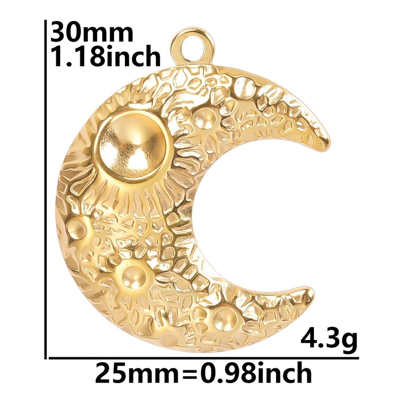 5pcs/Lot New Moon Charm No Fade Stainless Steel Pendants Charms In Bulk DIY Jewelry Making Supplies Witch Knot Star Accessories
