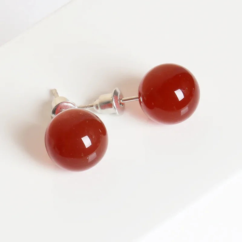 10 pairs Natural Stone Earrings Healing Crystal Quartzs Round Ball Beads Steel Stud Fashion Ear Jewelry for Women Girl Wholesale