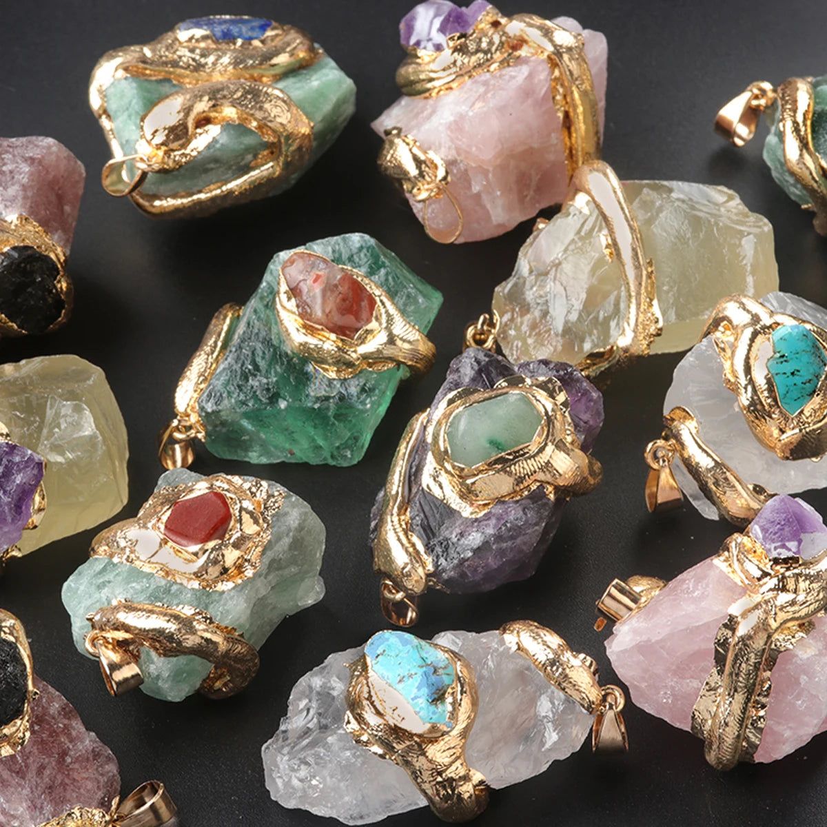 New Fashion Crystal Fluorite Natural Raw Stone Irregular Pendant DIY Made Women Men's Jewelry Accessories (Without Chains) 1pc