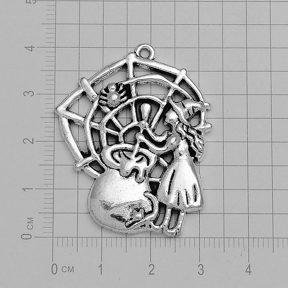 3-40pcs/lot Antique Silver Plated Halloween Charms Witch Cauldron Hat Broom Pendants For Diy Jewelry Making Supplies Accessories