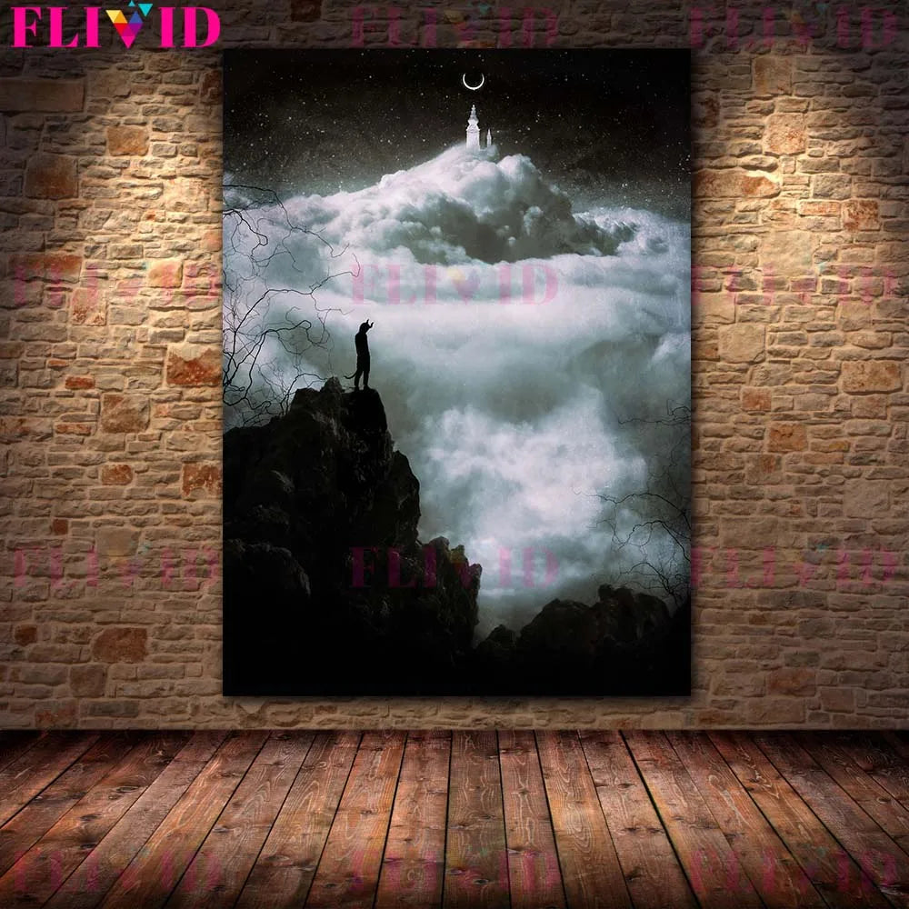 Darkest Night Mysterious Witchcraft Wall Art Canvas Paintng The Moon Witch In The Dark Art Poster And Print Home Decor Unframed