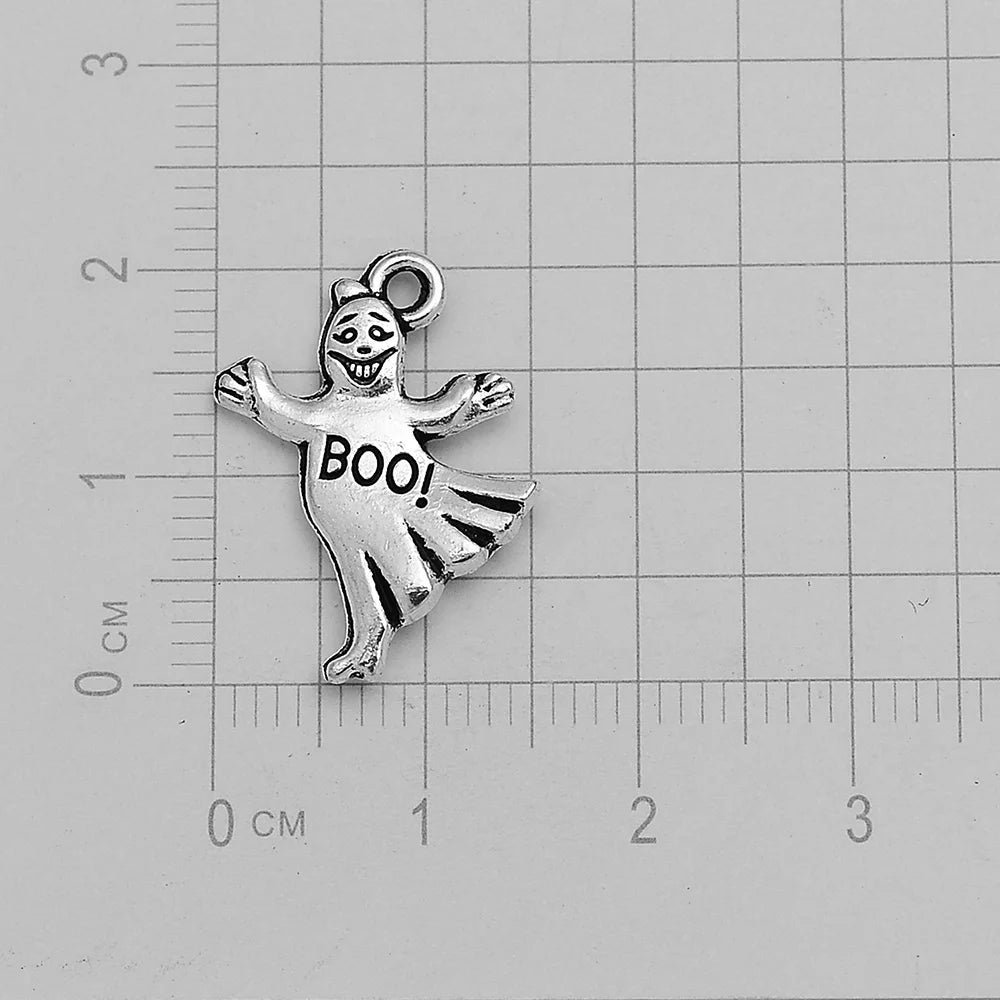 30pcs/lot Antique Witch Wizard Skull Spider Web Bat Boo Charms Halloween Pendant For Diy Jewelry Making Supplies Accessories
