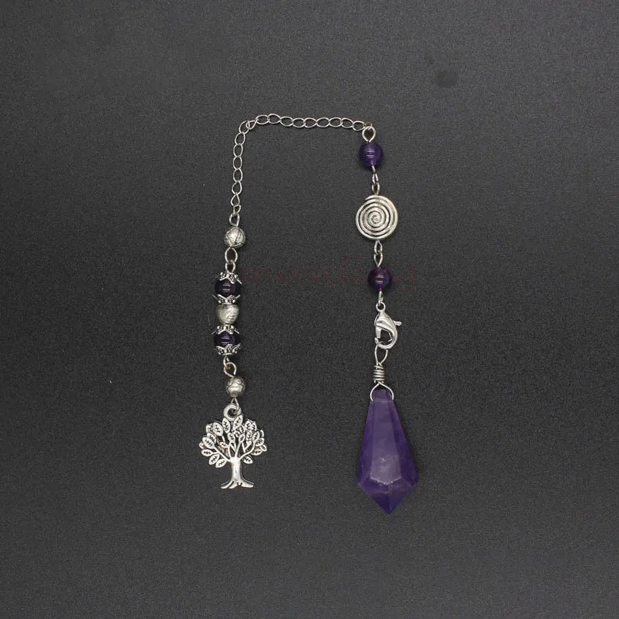 Natural Stone Green Aventurine Dowsing Pendulum Scrying Divination Healing Hexagonal Pointed Tree of Life Crystal Pendulums X058