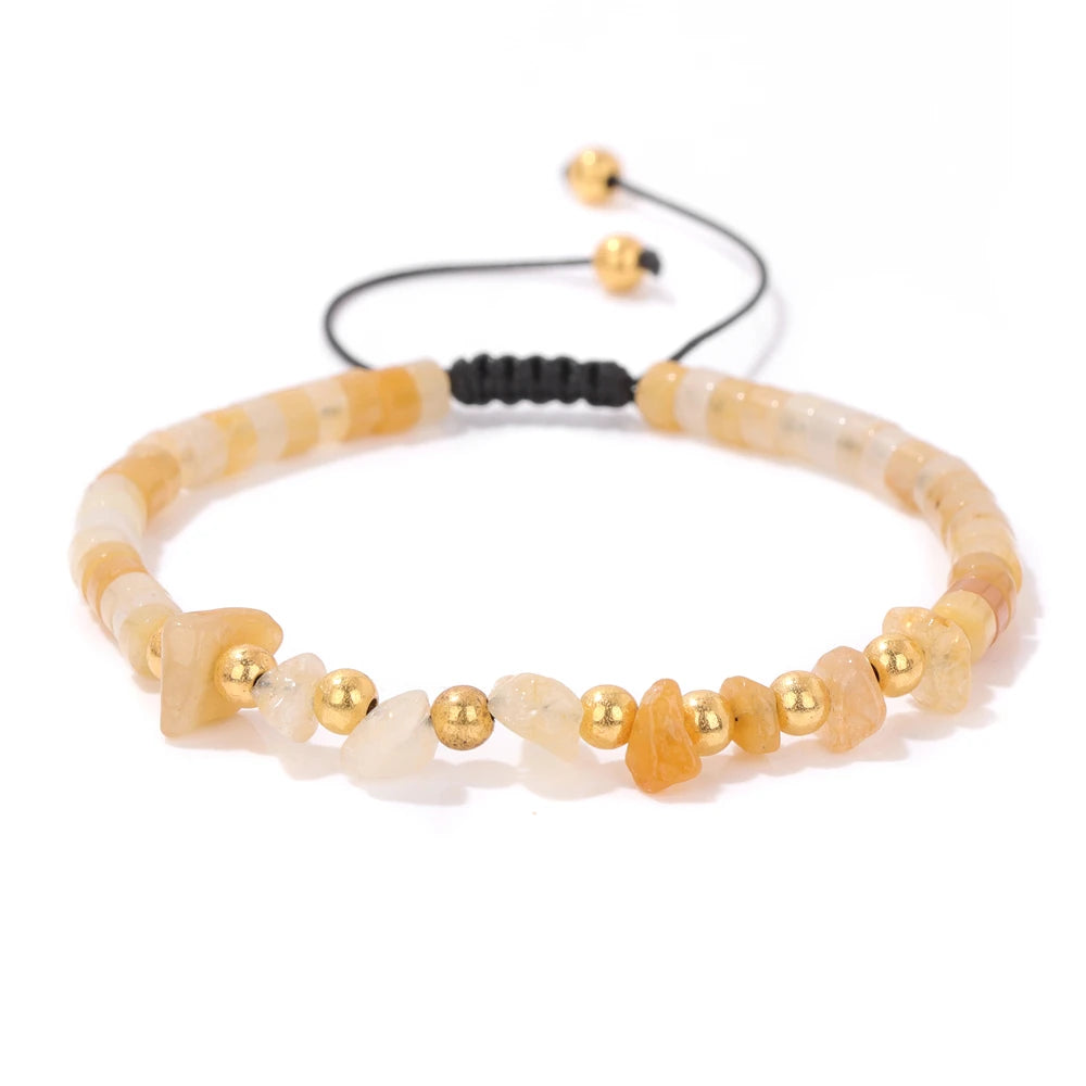 Irregular Natural Gem Crystal Stone Beads Bracelet Braided Obsidian Aventurine Amethysts Aquamarin Opal Chip Bracelets For Women