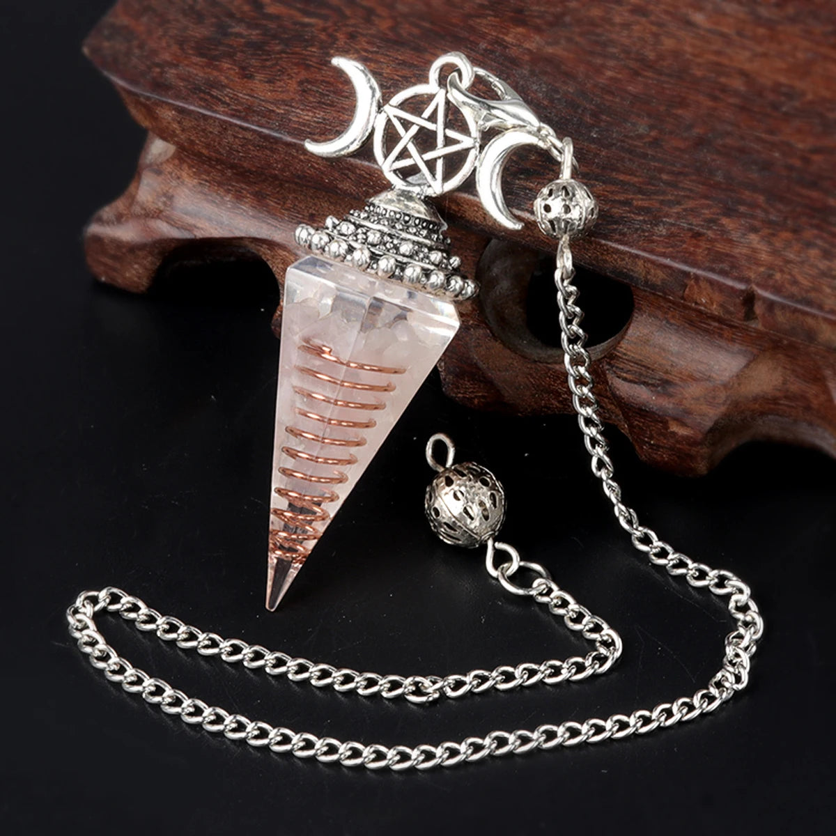 Three Phase Lunar Meditation Healing Natural Stone Tiger Eye Crystal Hexagonal Pyramid Spirit Pendulum Accessory Gift