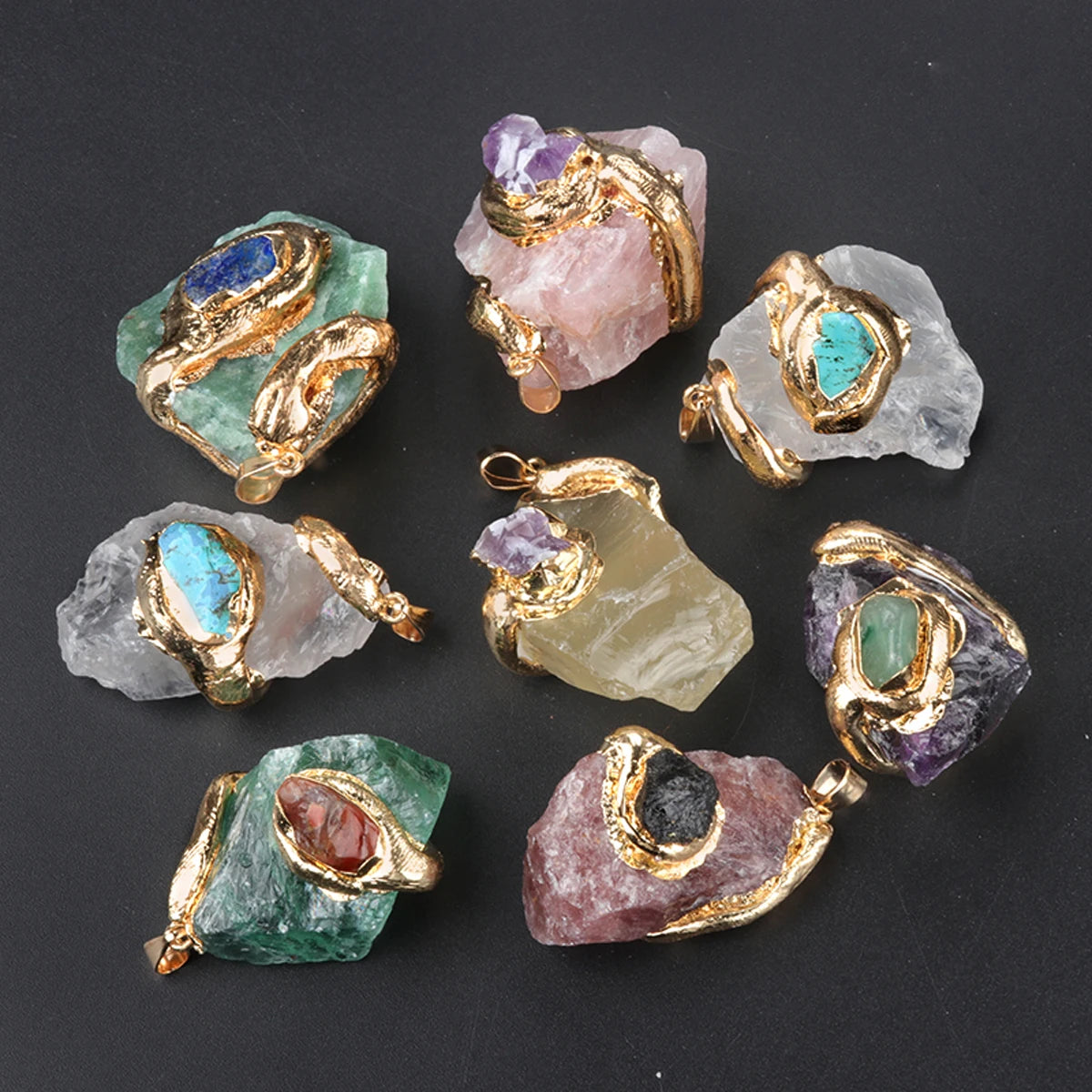 New Fashion Crystal Fluorite Natural Raw Stone Irregular Pendant DIY Made Women Men's Jewelry Accessories (Without Chains) 1pc