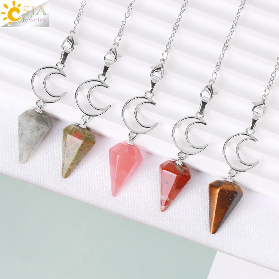 Spiritural Crystal Pendulum for Divination Esoterism Healing Moon Natural Stone Cone Pendant Pink Quartz Pendulo Radiesthesia S9