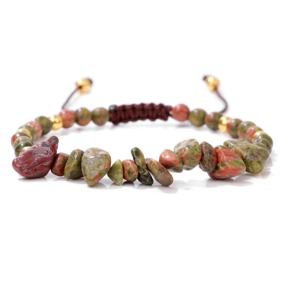 Irregular Natural Gem Crystal Stone Beads Bracelet Braided Obsidian Aventurine Amethysts Aquamarin Opal Chip Bracelets For Women