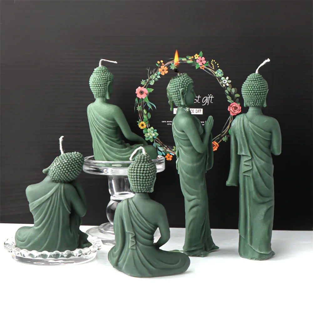 3D Buddha Statue Silicone Mold Namaste Stand Seat Relaxed Monk Candle Soap Resin DIY Buddhism Zen Home Decor Meditation Mould