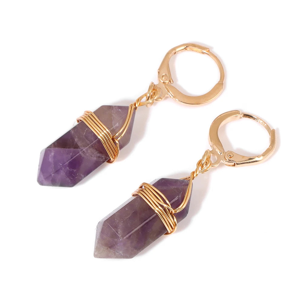 Natural Irregular Raw Stone Earrings Amethysts Apatite Lapis Quartz Stones Earring for Women Luxury Quality Jewelry Girls Gift