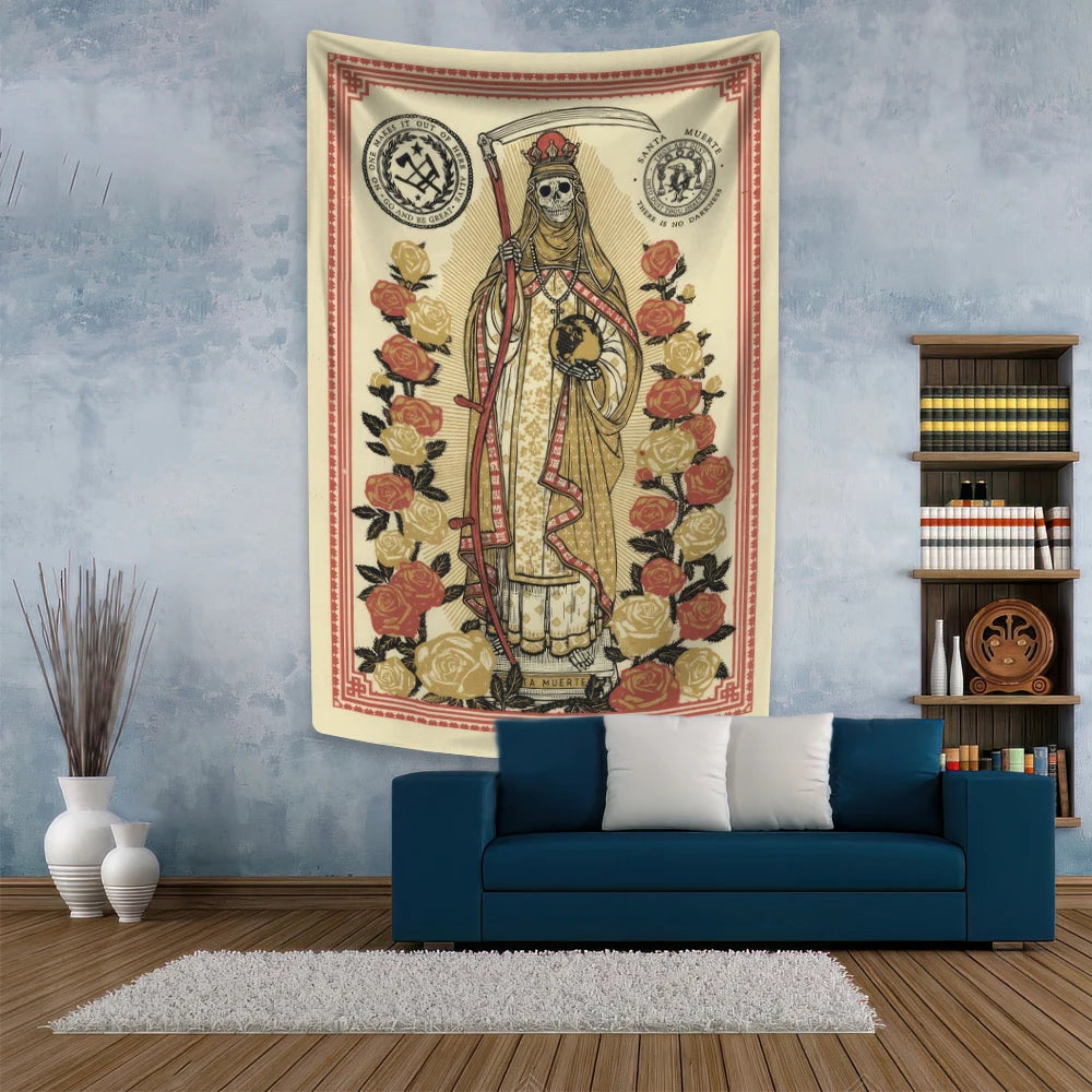 Psychedelic Tarot Skeleton Tapestry Witchcraft Printed Wall Hanging Bedroom Dormitory Background Cloth Sofa Blanket