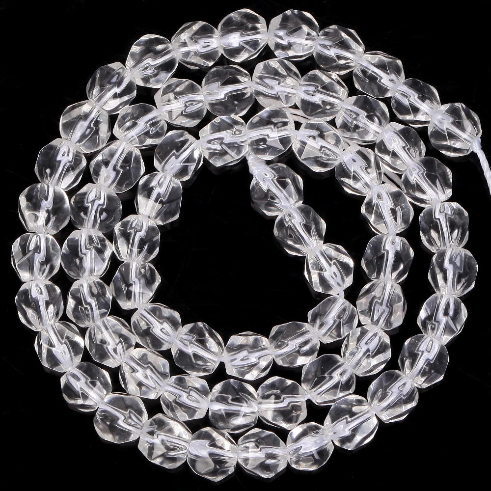 Natural Stone White Crystals Round Faceted Irregular Loose Spacer Beads For Jewelry DIY Bracelet Necklace Making Accessories