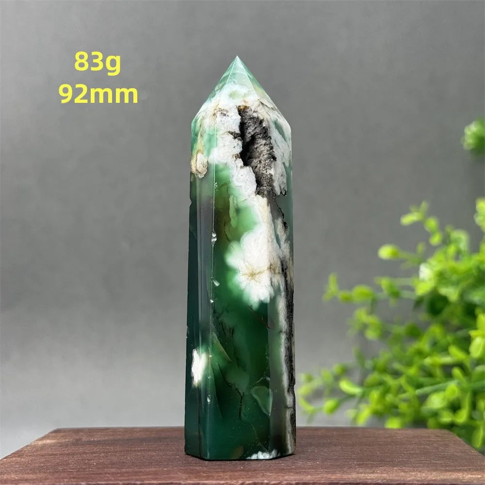 Natural Green Cherry Blossom Agate Crystal Energy Wand, Healing Reiki, spiritual, Feng Shui, prayer Witchcraft, Home Decoration