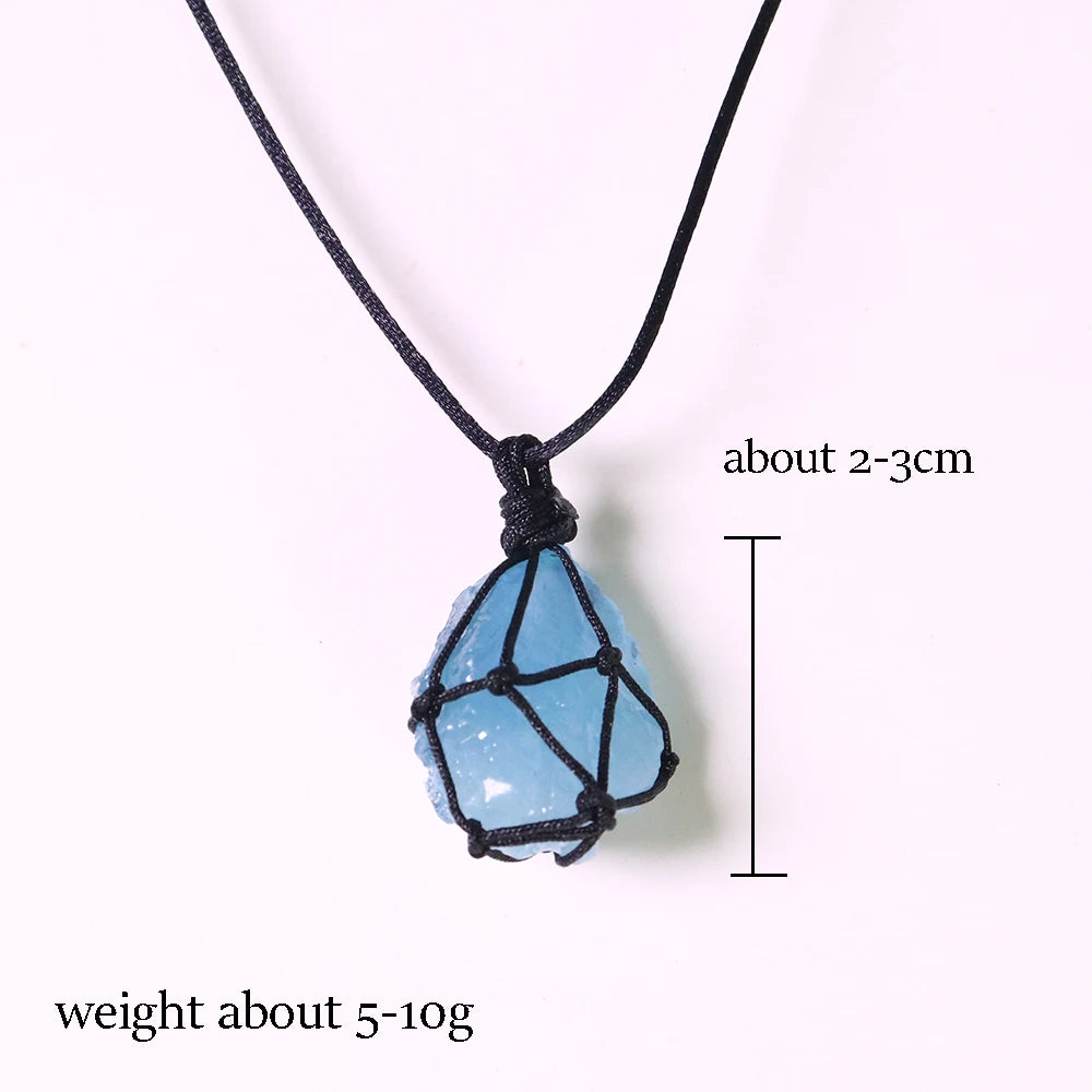 1pc Natural Crystal Aquamarine Raw Unpolished Stone Pendant Necklace Reiki Healing Blue Gem Jewelry Rock Mineral Pendant