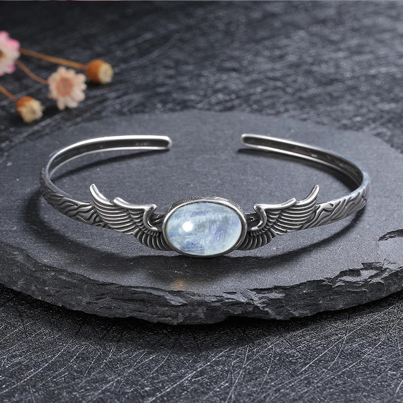 925 Sterling Silver Bracelet Vintage Natural Labradorite Amethyst Adjustable Bangle for Women Fine Jewelry Valentine Day Gift