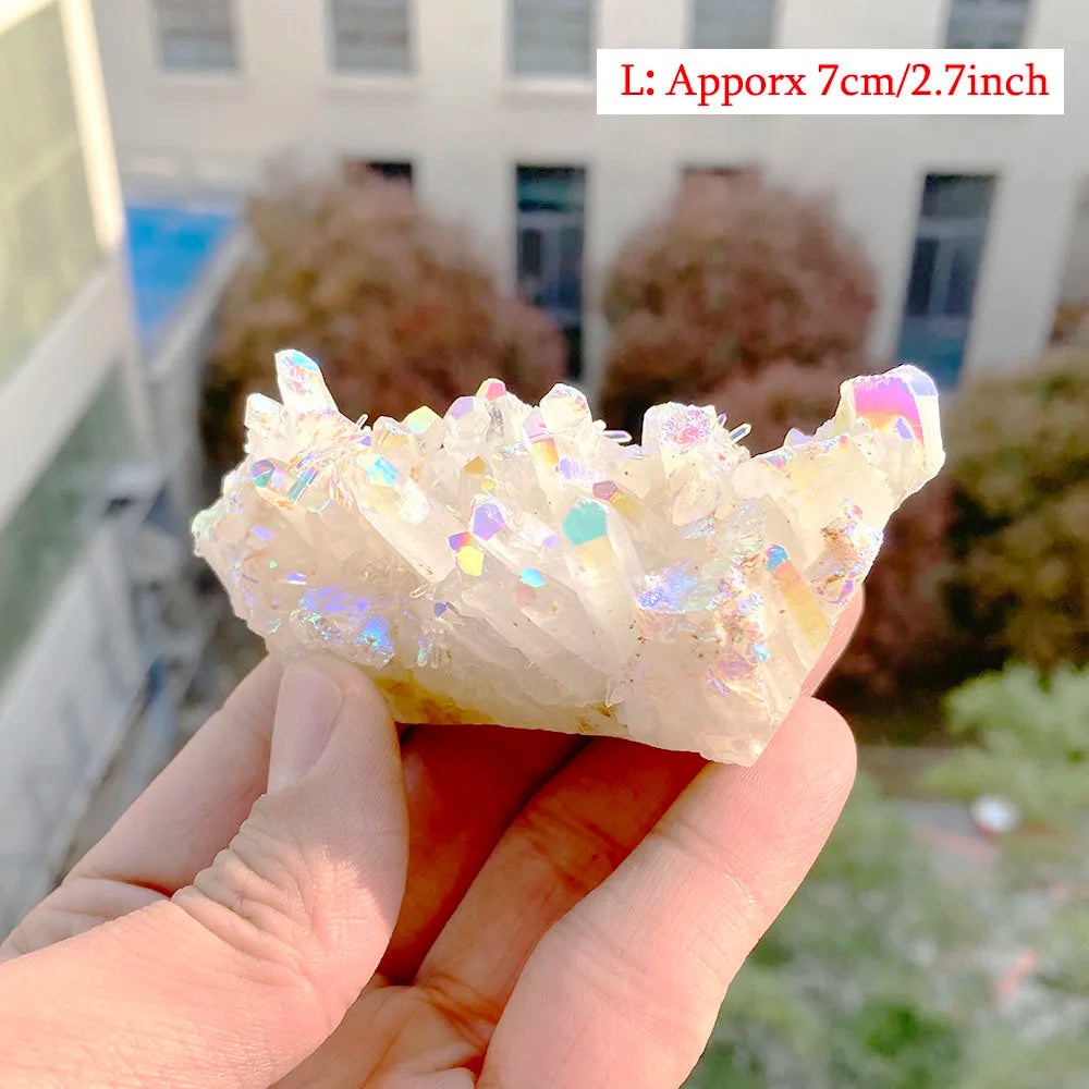 1Pc Rainbow Aura Crystal Quartz Cluster Natural Gemstone Specimen Ornaments For Home Decor Gifts Healing Fengshui DIY