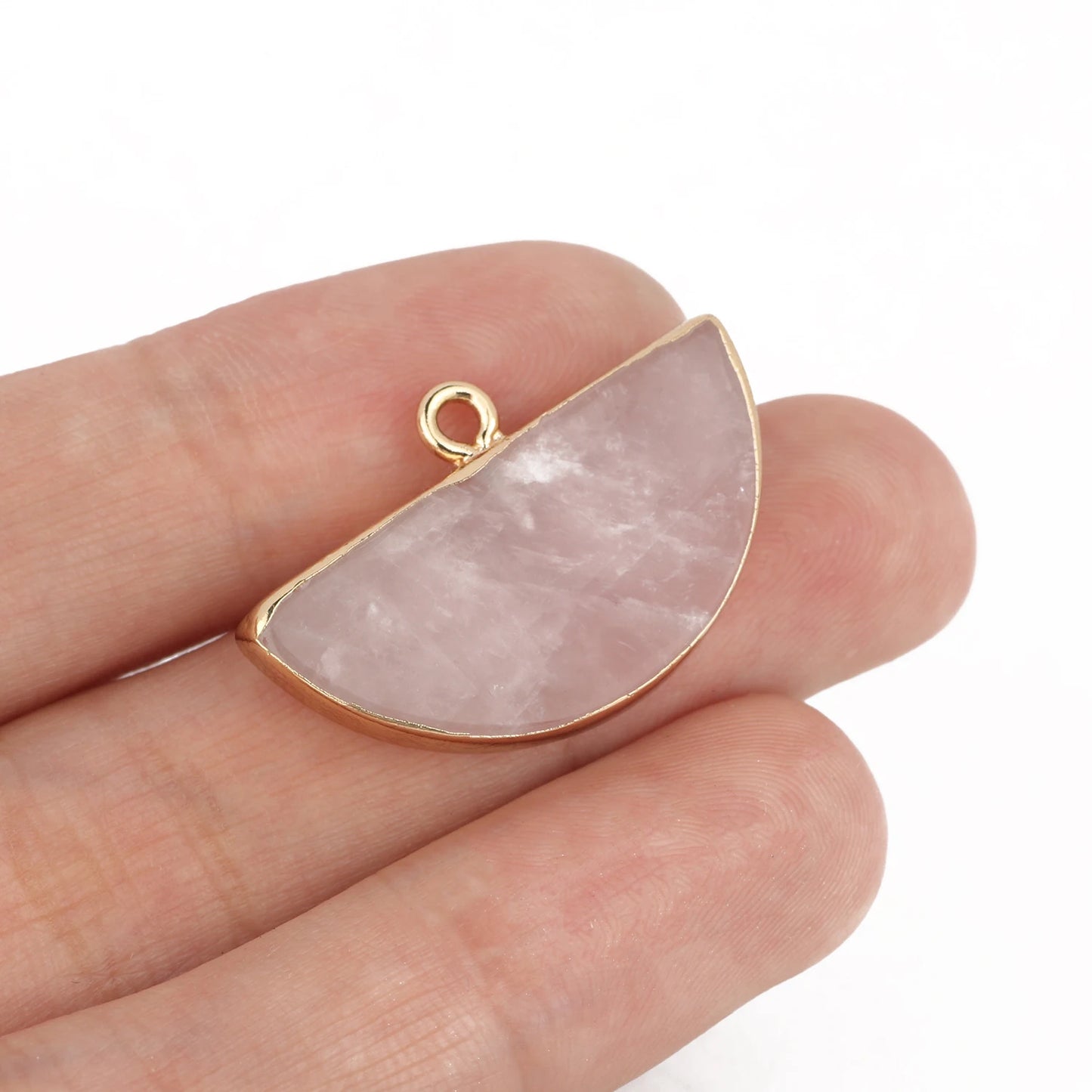 1pc Natural Stone Pink Quartz Crystal Pendant Gold Plated Heart Drop Shape Charms Pendants for Necklace Women Fashion Jewelry