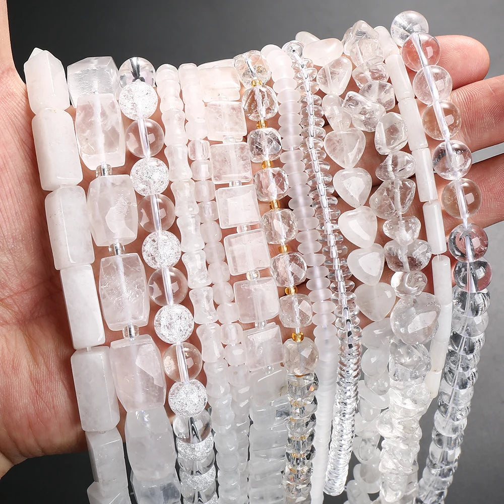 Natural Stone White Crystals Round Faceted Irregular Loose Spacer Beads For Jewelry DIY Bracelet Necklace Making Accessories