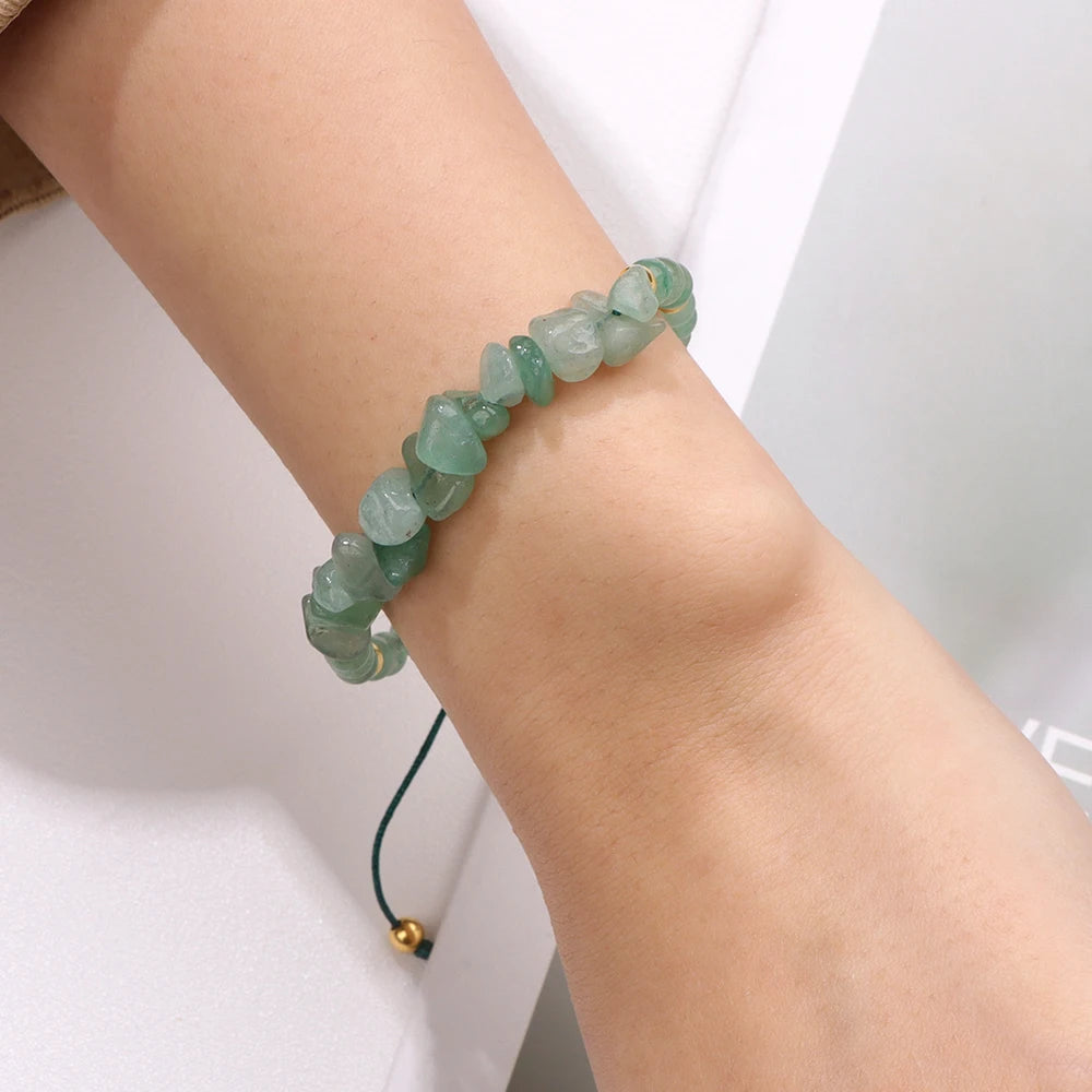 Irregular Natural Gem Crystal Stone Beads Bracelet Braided Obsidian Aventurine Amethysts Aquamarin Opal Chip Bracelets For Women