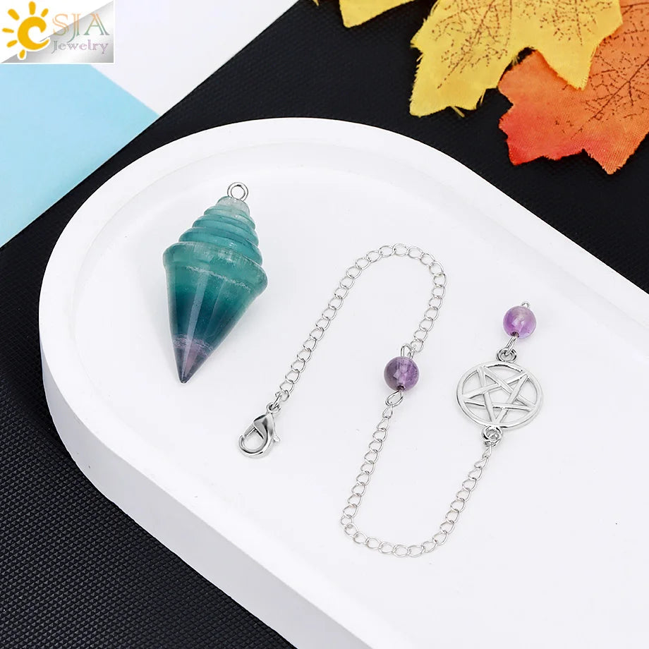 Crystal Stupa Pendulum for Dowsing Divination Witchcraft Reiki Natural Stone Fluorite Amethysts Pendant Spiritual Pendulos H478