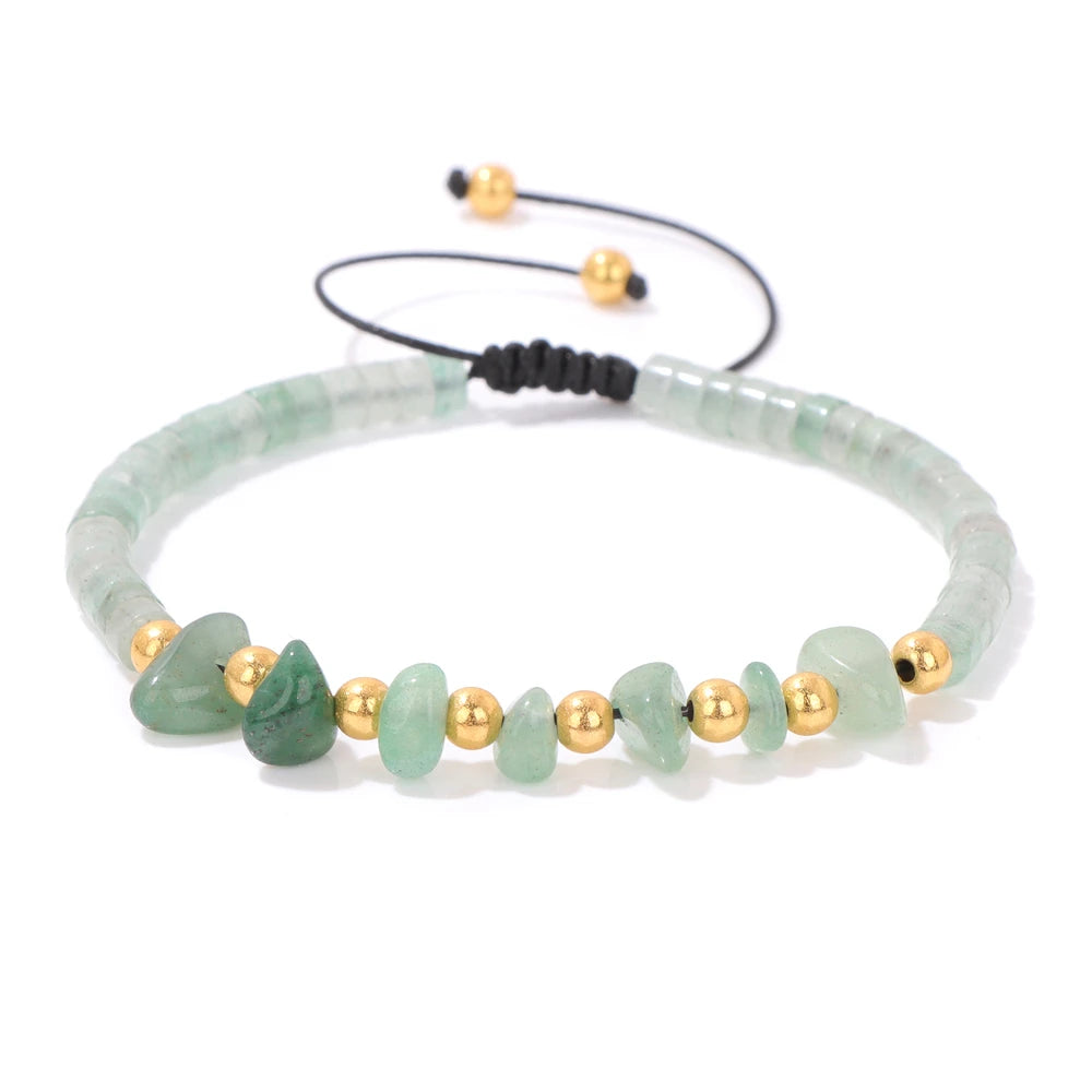 Irregular Natural Gem Crystal Stone Beads Bracelet Braided Obsidian Aventurine Amethysts Aquamarin Opal Chip Bracelets For Women