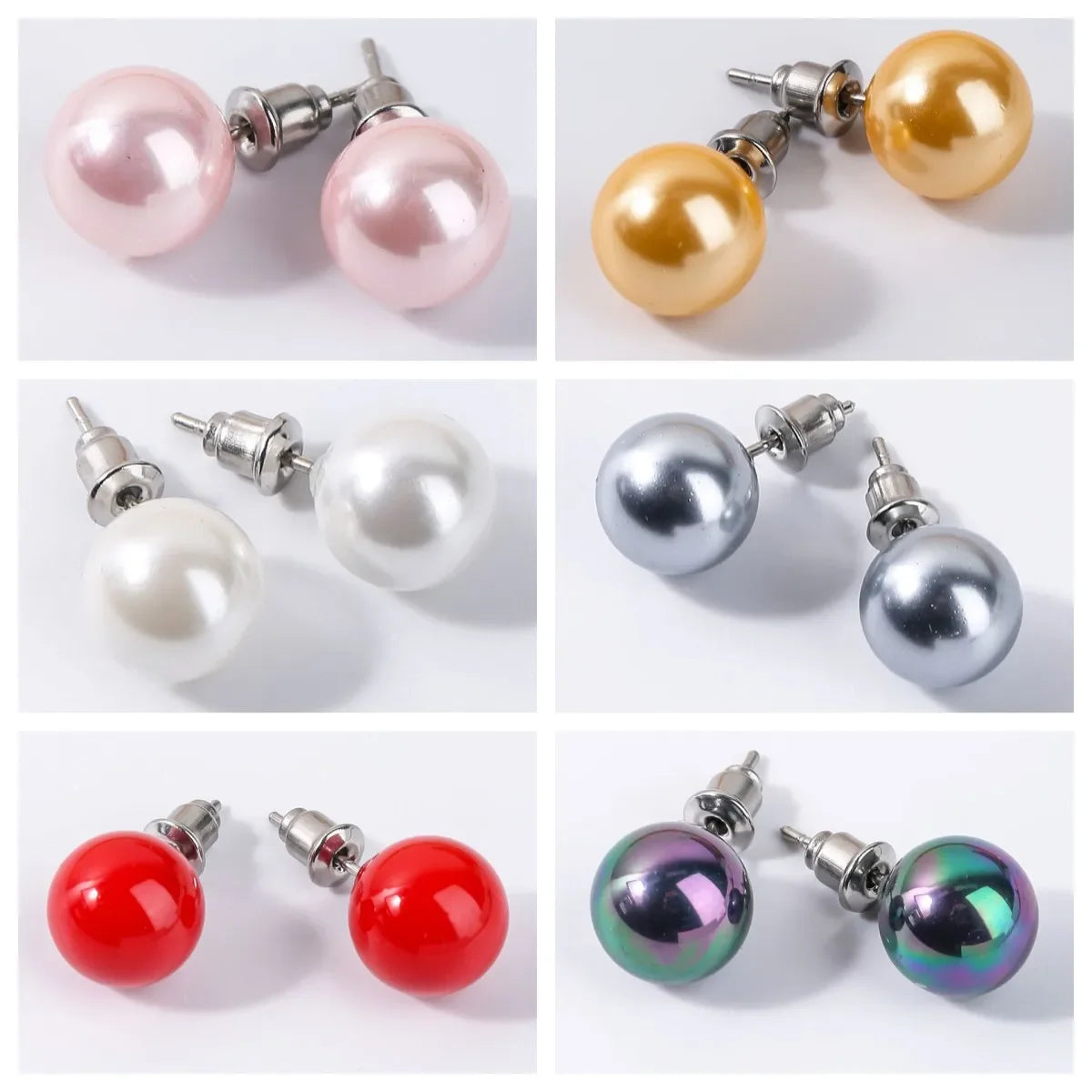 10 pairs Natural Stone Earrings Healing Crystal Quartzs Round Ball Beads Steel Stud Fashion Ear Jewelry for Women Girl Wholesale