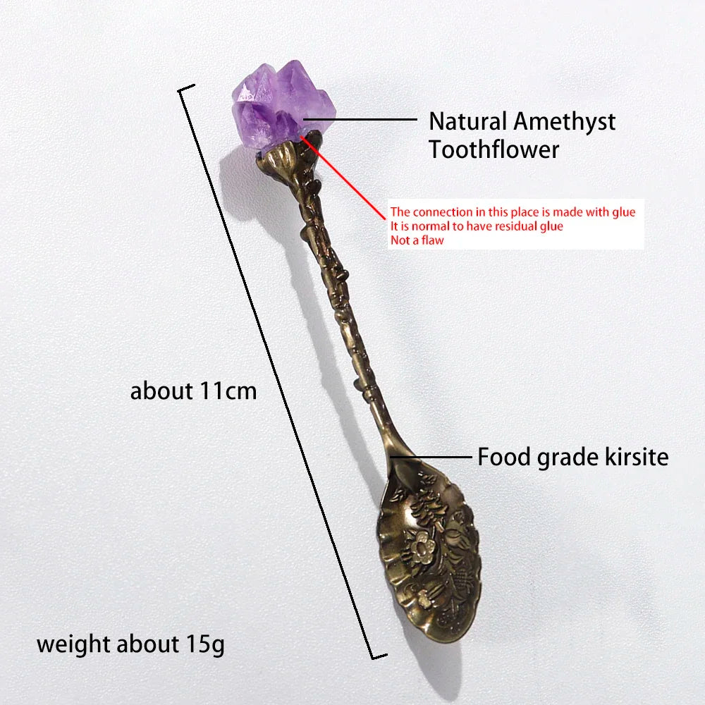 Natural Amethyst Cluster Teaspoon Energy Crystal Tooth Flower Gem Spoon Altar Witchcraft