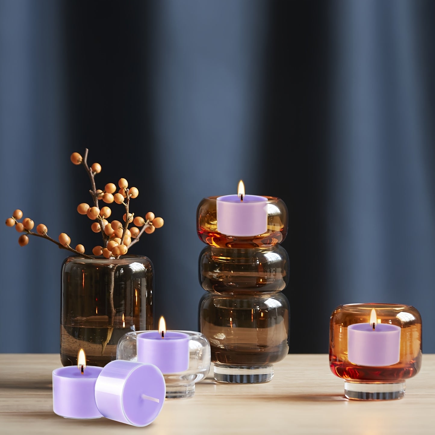 50 Packs Of 8-hour Lavender Flavored Tea Wax, Purple Transparent Small Tea Wax - Smoke-free, Drip Free, Long-lasting Soy Wax Tea Wax - Small Wish Mini Easy Elegant Romantic Candles, Suitable for Home Decoration, Meditation, A