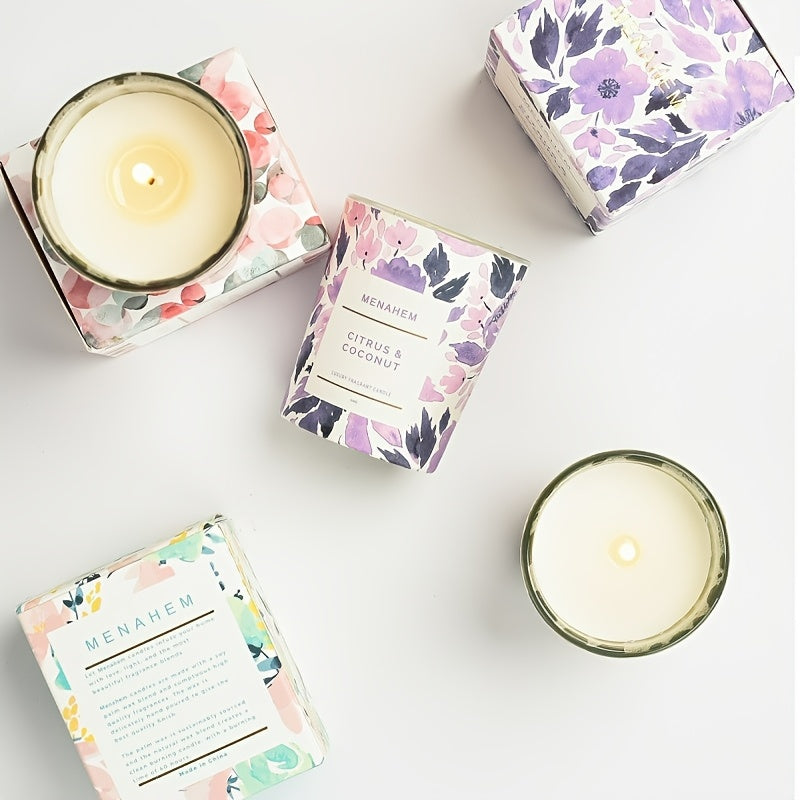 2pcs 2025 New Creative Flower Series Candles - Smokeless Soy Wax, 12+ Hour Burn Time, Floral & Fruit Scented Glass Jar Candles for Home Decor, Christmas, Valentine’s Day, Birthdays & Holidays