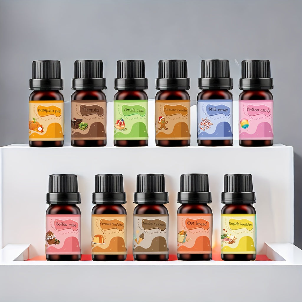 6-Piece Bakery Scented Essential Oil Set - 10ml Each, Aromatherapy Fragrance Oils for Diffusers, Candles, Humidifiers - Relaxing Scents Including Pumpkin Pie, Tiramisu, Vanilla Cake, and More