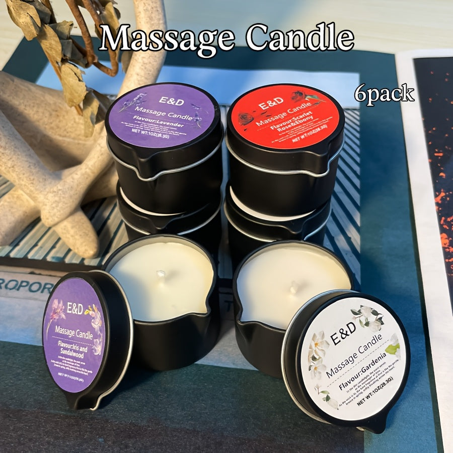 6pcs Natural Scented Soy Wax Massage Candles (Total 6oz/170g - Each 1oz) | Essential Oil Melts into Warm Massage Oil | Handcrafted for Nail Salons & Spas - Luxury Gift for Christmas, Valentine’s Day & Mother’s Day