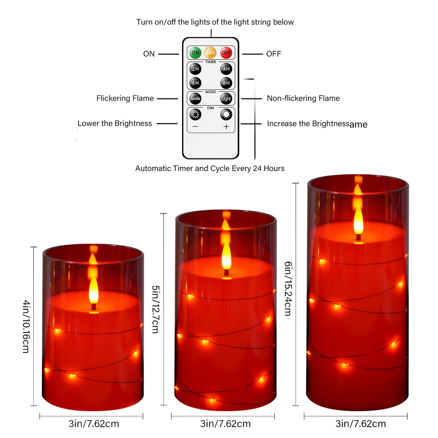 EEBUSS Flameless Candle With Embedded Star String, 3 Battery-Powered Candles (D3×H4"5"6), Flashing LED Candle With Remote Control And Timer. Ideal For Christmas Decorations, Parties, Family Gatherings