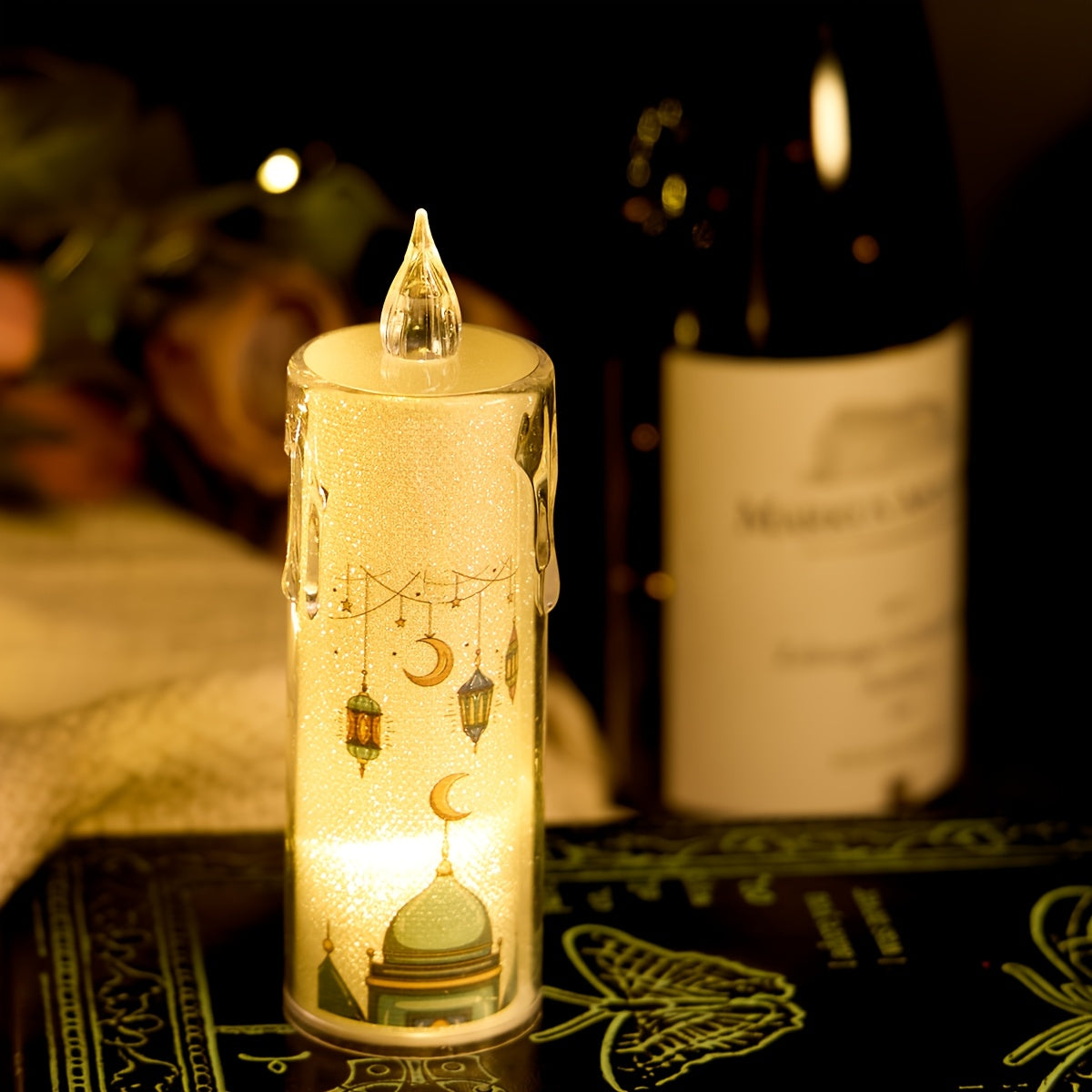 Pack of 4 LED Electronic Luminous Candle Lights, Ramadan Festival Activity Candles, Holiday Candles, Blessing Candle Lights, Atmosphere Decorative Lights, Ramadan Decoration and Arrangement Lights, Bedroom Ornament Decorative