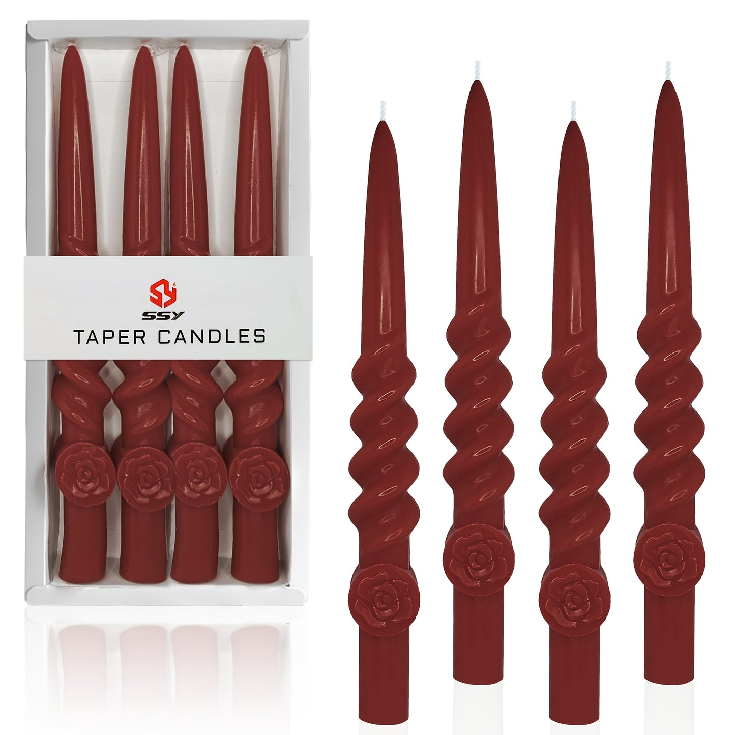 4pcs SSY Glitter Flower Carved Taper Candles, Unscented Paraffin Wax, Single-Wick, for Indoor & Outdoor Use, Perfect for Christmas, Halloween, Easter, Hanukkah, Thanksgiving, Valentine'S Day, Seasonal Celebrations & Universal