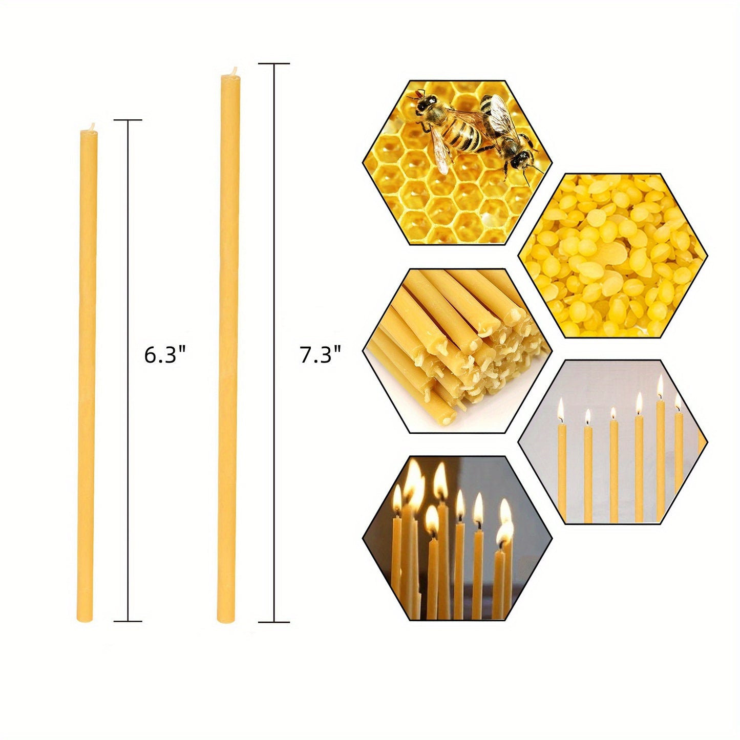 50pcs Natural Beeswax Taper Candles 6.3" & 7.3" - Smokeless Thin Taper Candle Sticks with Elegant Glowing Finish for Hanukkah, Christmas, Church, Prayer, Birthdays & Indoor Decor, Holiday Candlesticks | Simple Candle Design |
