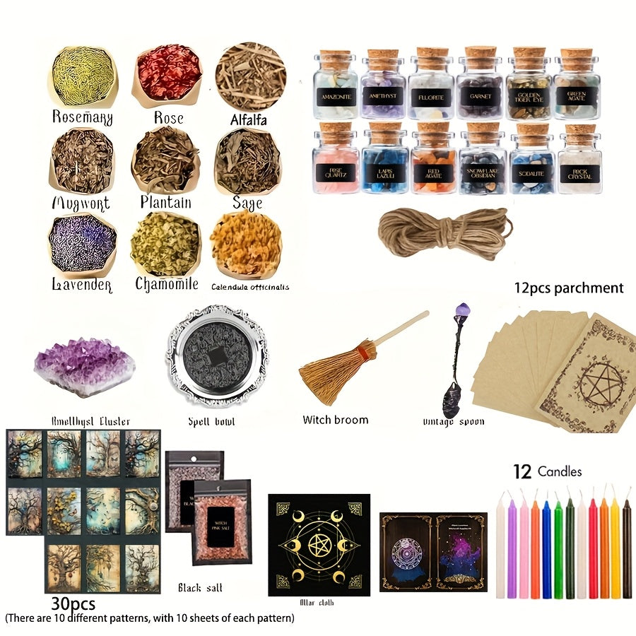 84pcs Large Witchcraft Supplies Kit For Spells Witch Box, Wiccan Supplies And Tools, Beginner Witchcraft Kit Witch Stuff For Pagan Rituals, for Halloween