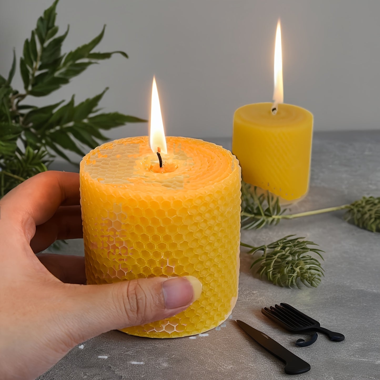 1.97*1.97inch cm rolled unscented beeswax candles, pillar candles 4/6/8pcs set, pastoral style, suitable for weddings, parties, dinners, Christmas and home decoration, yellow