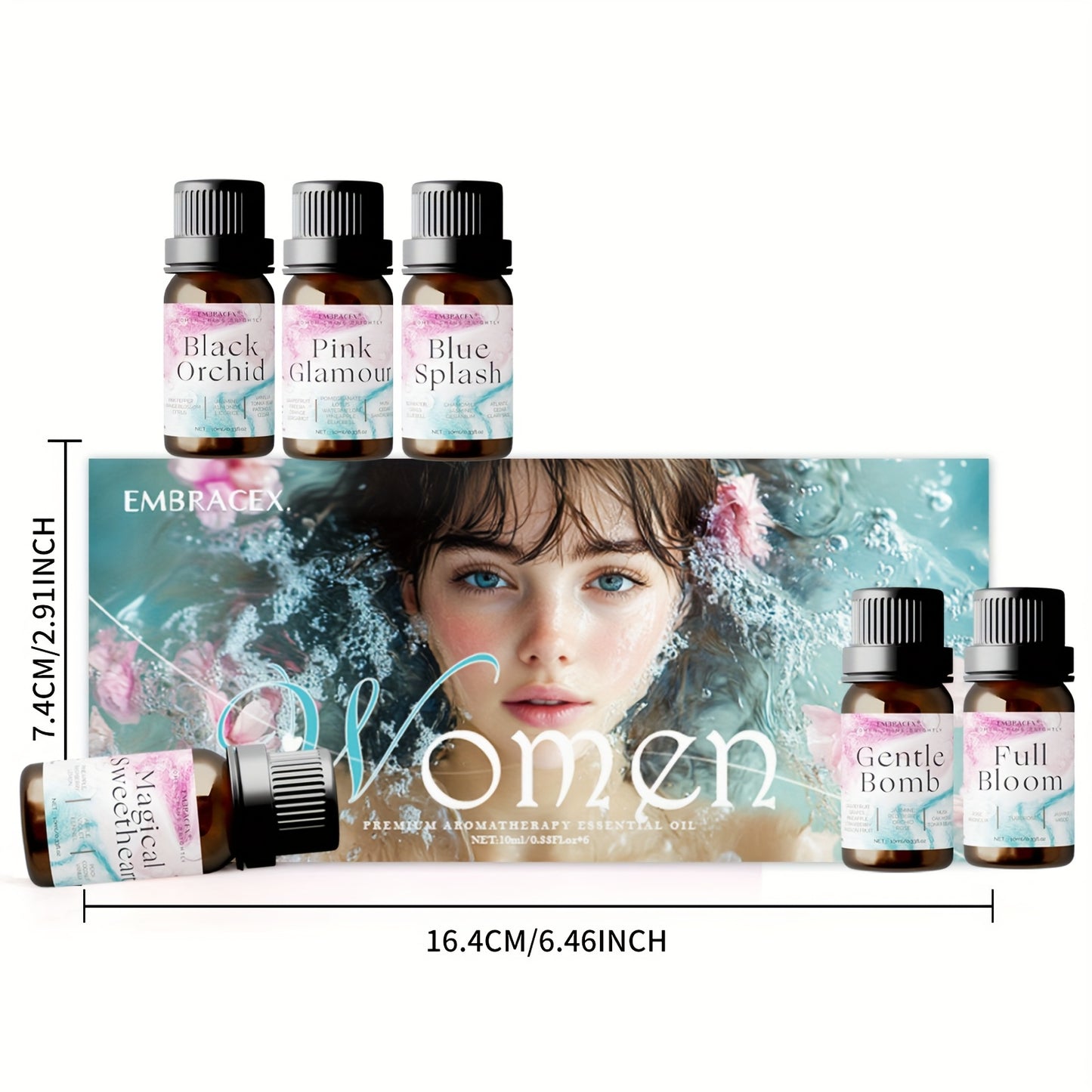 6pcs/1Set Essential Oil Gift Box for Women, Suitable for Home Decor, Fragrance Room Sprays, DIY Scented Candles, Household Air Fresheners, And Aroma Diffusers - Blue Splash, Magical Sweetheart, Pink Glamour, Gentle Bomb, Blac
