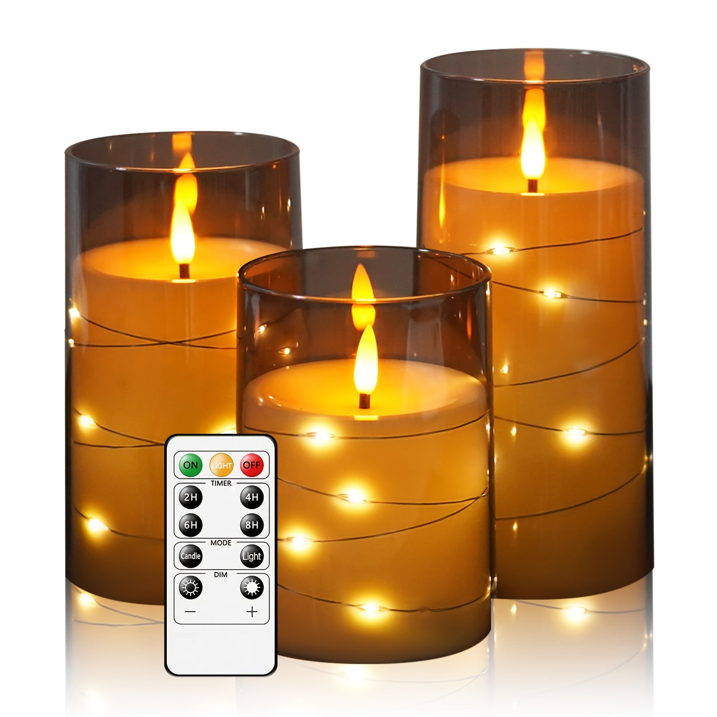 EEBUSS Flameless Candle With Embedded Star String, 3 Battery-Powered Candles (D3×H4"5"6), Flashing LED Candle With Remote Control And Timer. Ideal For Christmas Decorations, Parties, Family Gatherings
