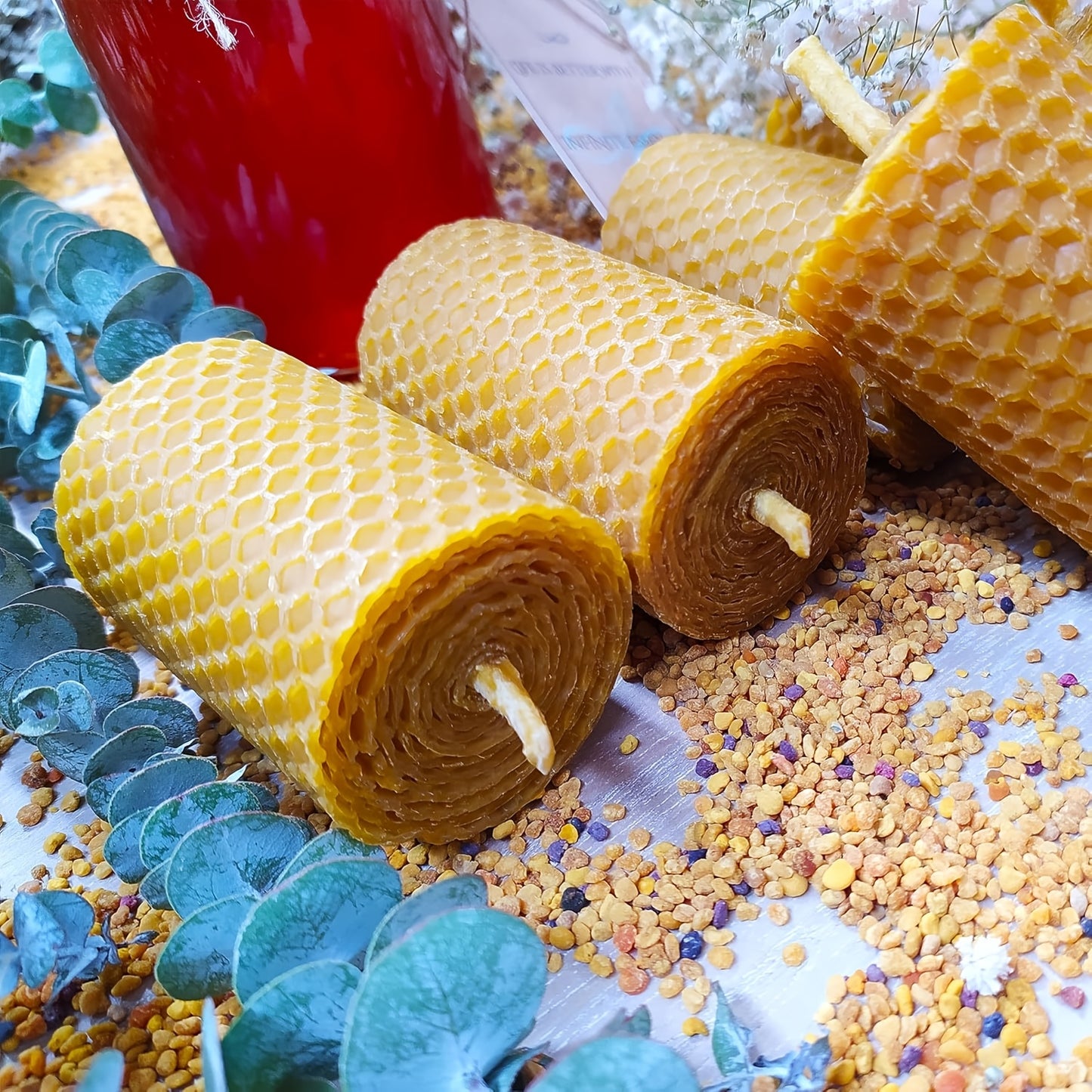 1.97*1.97inch cm rolled unscented beeswax candles, pillar candles 4/6/8pcs set, pastoral style, suitable for weddings, parties, dinners, Christmas and home decoration, yellow