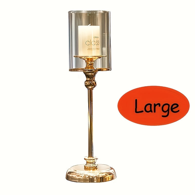 3pcs Elegant Golden Metal & Glass Candle Holder Set, Stainless Steel Glass Cover Candlesticks Holders Table Centerpiece for Wedding Party Birthday Christmas Decor(No Candles), Best for Christmas