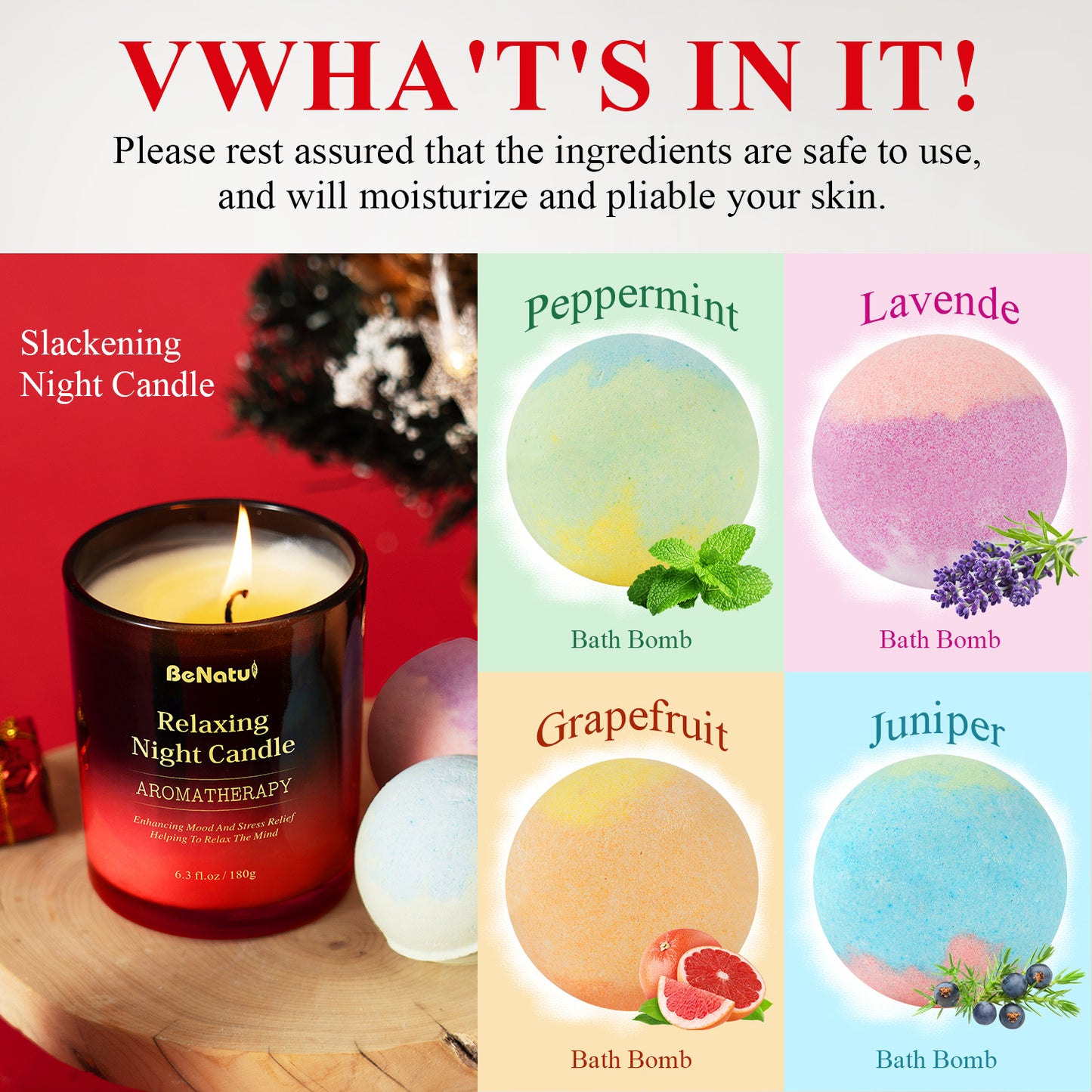4pcs BeNaturd Spa Retreat Gift Set - Bath Soaking Salt Marbles and Scented Candles, Vegan, No Additives, Wholefood Ingredients, Ideal for Christmas, New Year, Valentine'S Day, Housewarming, Wedding, Bridal Shower, Anniversary