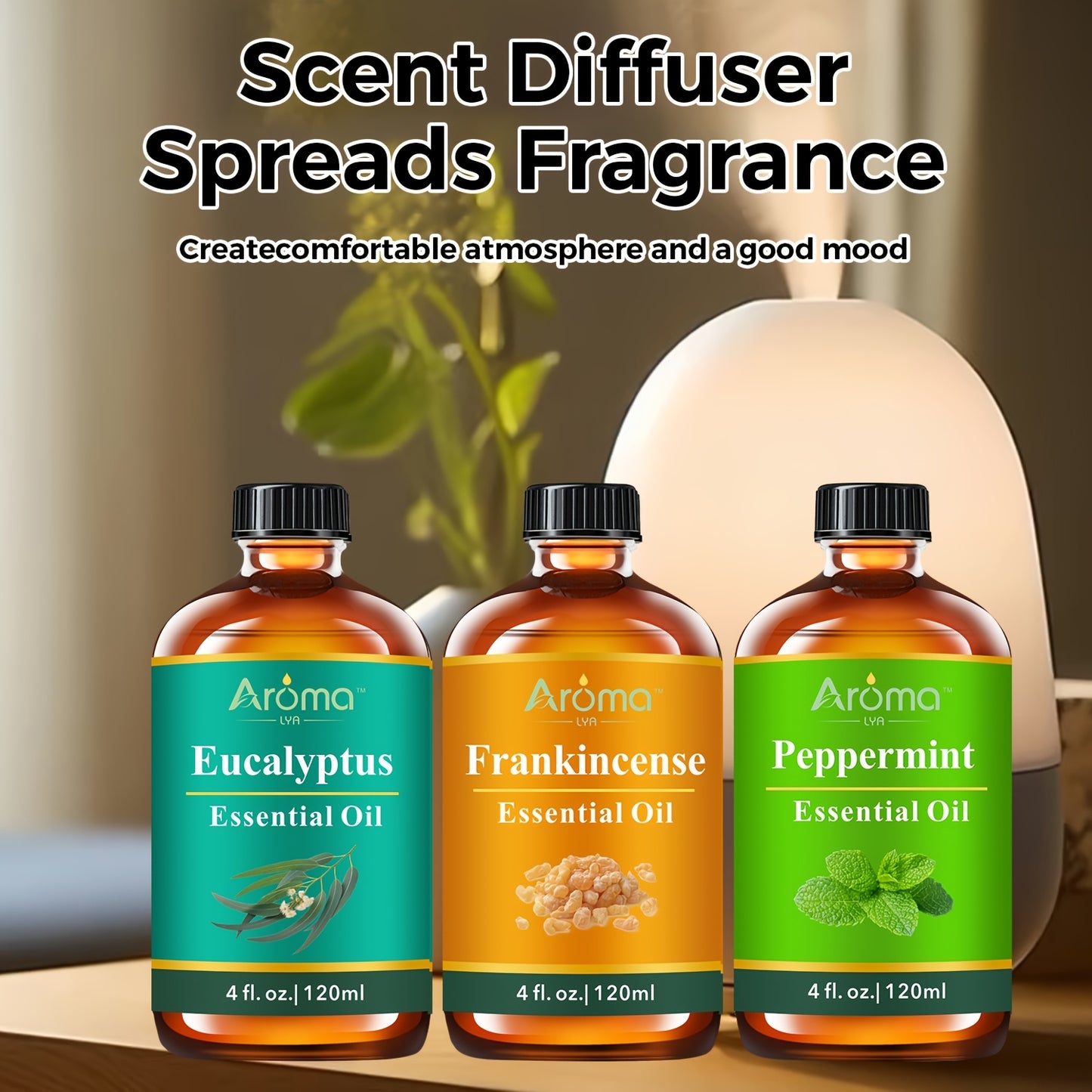 4FL.OZ Natural Essential Oils : Eucalyptus, Lavender, Frankincense, Lemon, Sweet Orange, Peppermint Essential Oils - For Humidifiers, Diffusers, Scented Candles - Holiday Surprises- Suitable For Men And Women - Best Birthday/