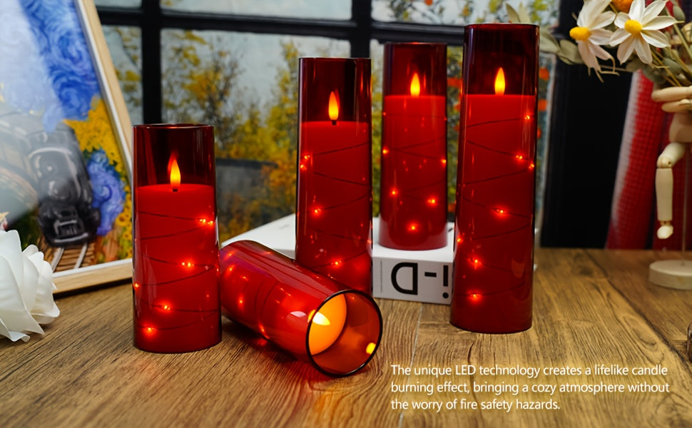 Nimiko 5 LED Flameless Candles (D2.3 * 5 "5" 6 "7" 8 ") Battery Powered Candles, Flickering LED Cylindrical Candles with Embedded Star String, Acrylic LED Cylindrical Candles with Remote Control And Timer, Suitable for Home D