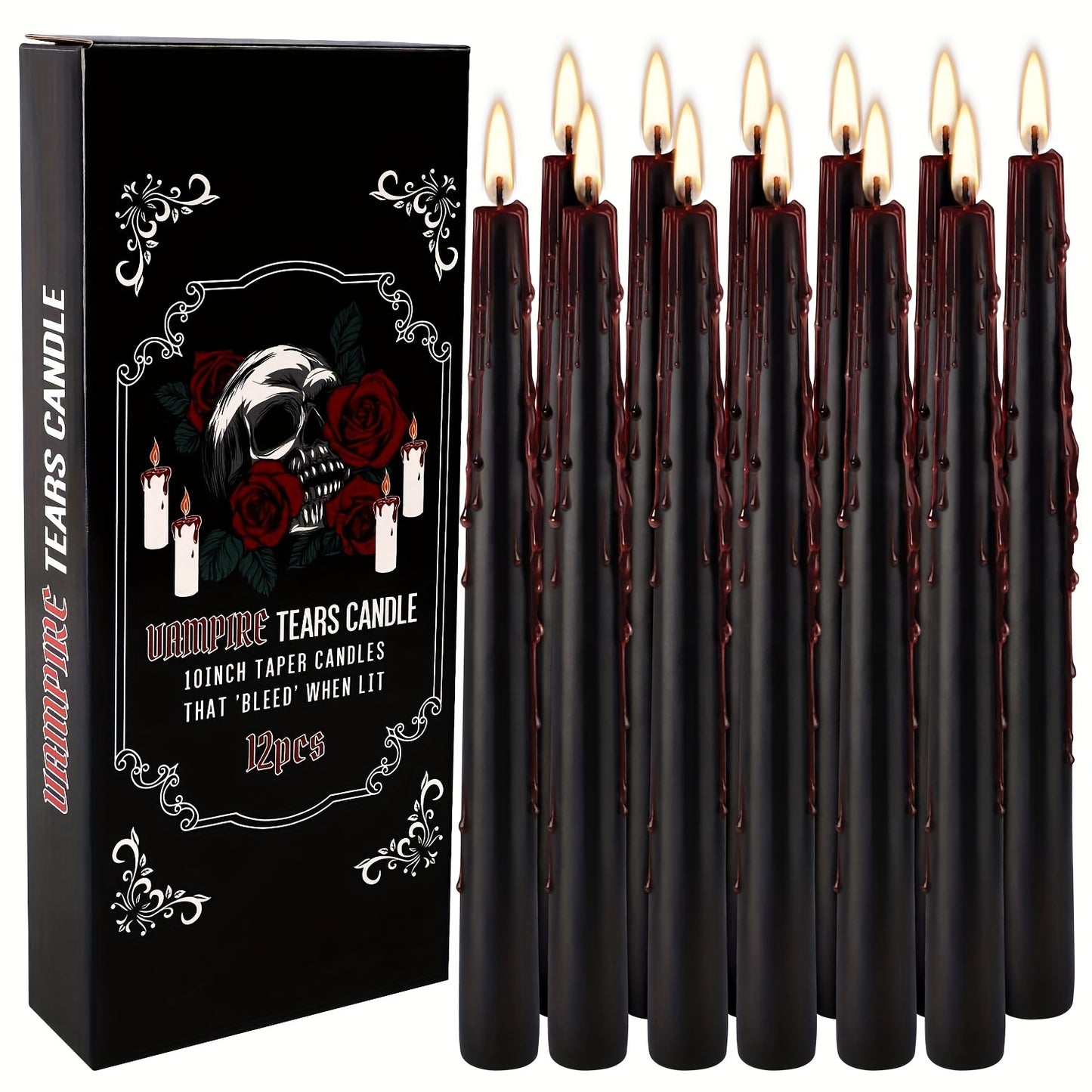 12pcs Black Teardrop Tall Taper Candles, Drip-free, Smoke-free, Fragrance-free, Home Dinner Candles, Hand-poured, Premium Quality, Suitable For Church, Home, Wedding, Party, Seasonal Celebrations, Emergencies And Home Decorat