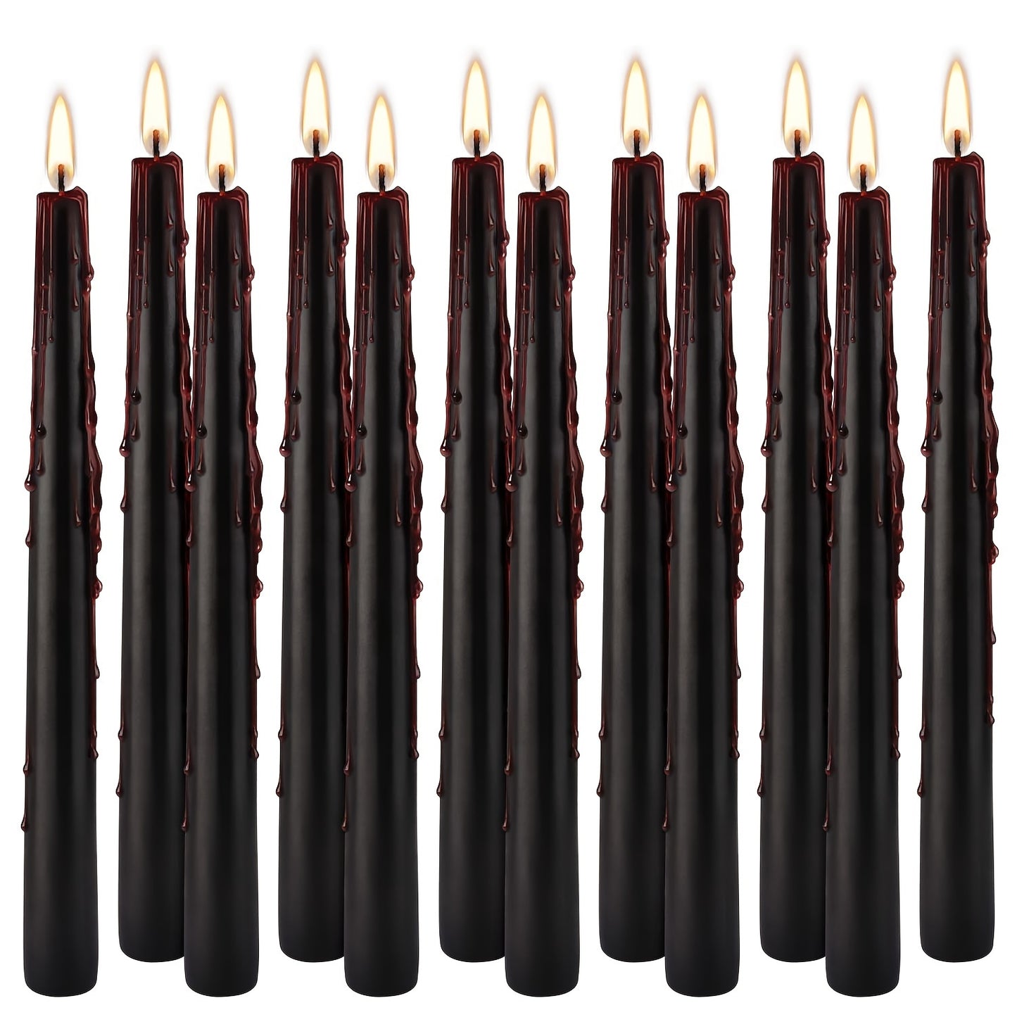 12pcs Black Teardrop Tall Taper Candles, Drip-free, Smoke-free, Fragrance-free, Home Dinner Candles, Hand-poured, Premium Quality, Suitable For Church, Home, Wedding, Party, Seasonal Celebrations, Emergencies And Home Decorat