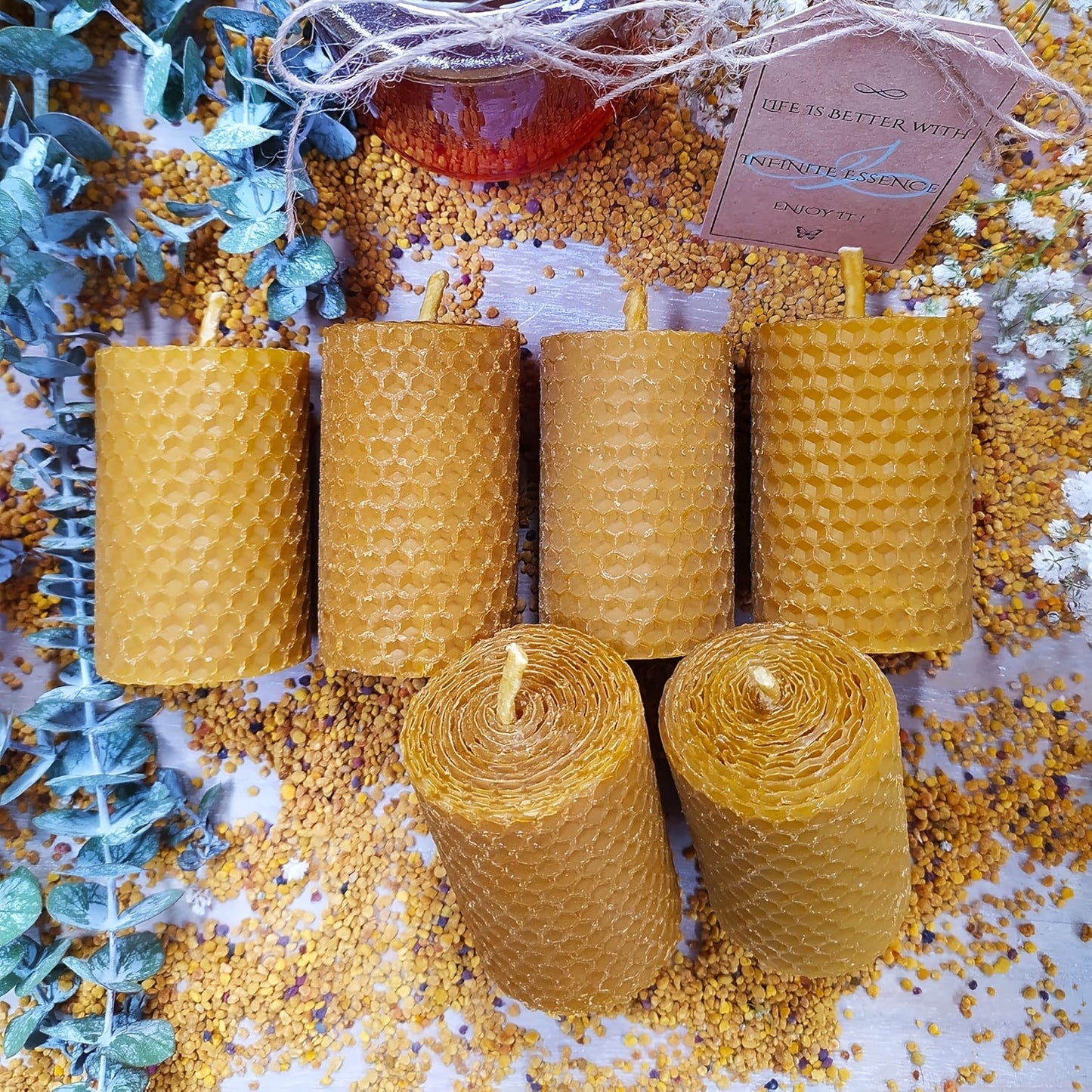 1.97*1.97inch cm rolled unscented beeswax candles, pillar candles 4/6/8pcs set, pastoral style, suitable for weddings, parties, dinners, Christmas and home decoration, yellow